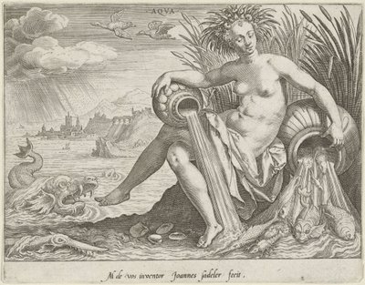 Woda Aqva (tytuł na obiekcie) Cztery żywioły (tytuł serii) autorstwa Johann Sadeler (I)