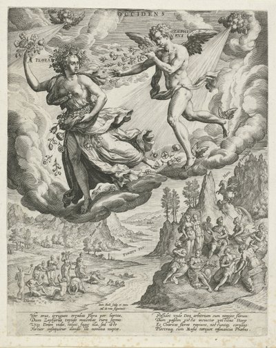 Zachodni wiatr Occidens (tytuł na obiekcie) Cztery wiatry (tytuł serii) autorstwa Johann Sadeler (I)
