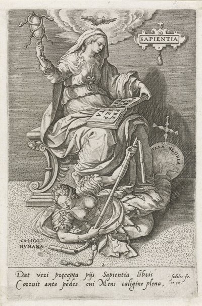 Mądrość (Sapientia) pokonuje ludzkie oszołomienie (Caligo Humana) sapientia (tytuł na przedmiocie) Cnoty zwyciężają wady (tytuł serii) autorstwa Johann Sadeler (I)