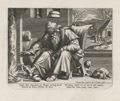 Zima Hyemy (tytuł na obiekcie) Cztery pory roku (tytuł serii) autorstwa Johann Sadeler (I)
