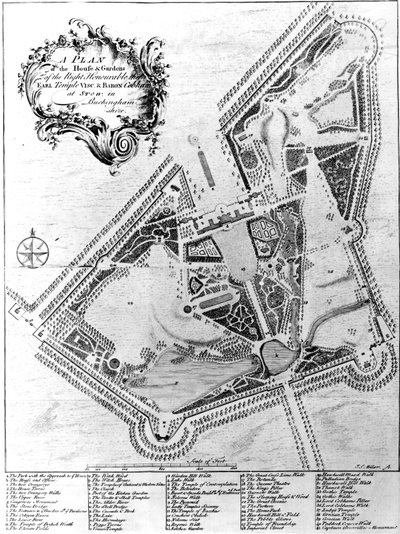 Plan domu i ogrodów w Stowe, Buckinghamshire autorstwa Johann Sebastien Muller
