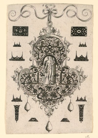 Talerz 5, z serii ośmiu wisiorków o kardynalnych cnotach autorstwa Johann Theodor de Bry