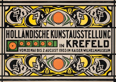 Plakat reklamujący wystawę sztuki holenderskiej w Muzeum Cesarza Wilhelma w Krefeld autorstwa Johan Thorn Prikker