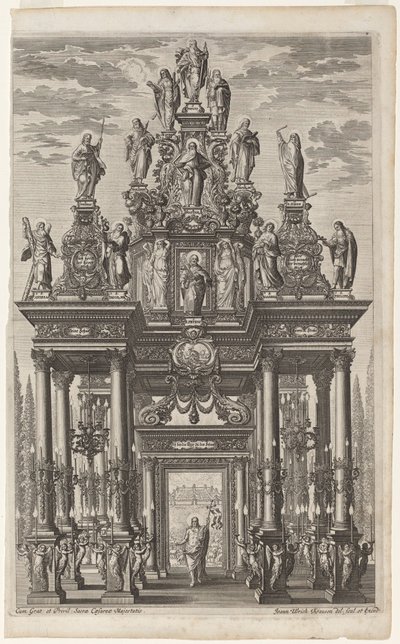 Frontyspis z łukiem triumfalnym z Chrystusem i apostołami autorstwa Johann Ulrich Kraus