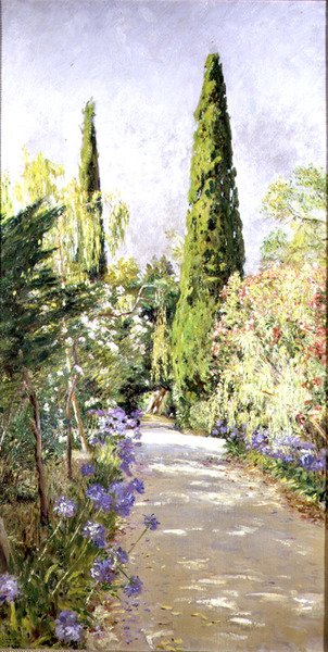 Korfu: Cyprysy i Oleander (olej na płótnie) autorstwa Johann Viktor Krämer