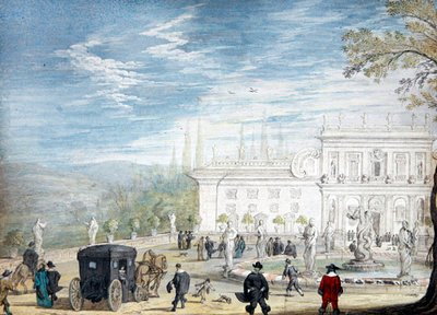 Widok na willę Ludovisi (gwasz na papierze) autorstwa Johann Wilhelm Baur