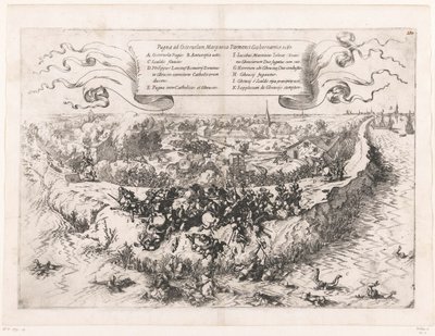 Bitwa pod Oosterweel, 1567 Pugna ad Osteruelam, Margarita Parmensi Gubernatrice. 1567 (tytuł na obiekcie) autorstwa Johann Wilhelm Baur