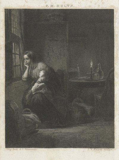 Kobieta z dzieckiem przy oknie autorstwa Johann Wilhelm Kaiser (I)
