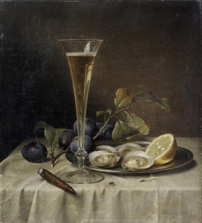 Martwa natura z szampanem i ostrygami, 1857. autorstwa Johann Wilhelm Preyer