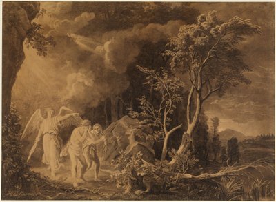 Wypędzenie z raju (Księga Rodzaju 3, 23–24) autorstwa Johann Wilhelm Schirmer