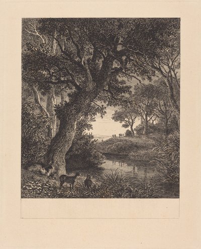 Myśliwi opuszczający las autorstwa Johann Wilhelm Schirmer
