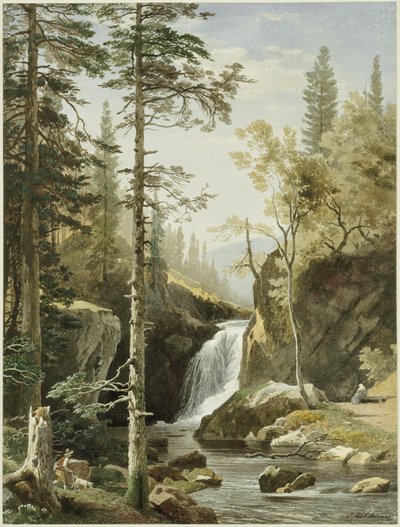 Krajobraz z górskim potokiem autorstwa Johann Wilhelm Schirmer