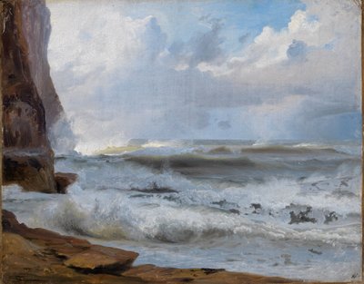 Widok na morze w pobliżu Etretat (z skalistym wybrzeżem po lewej stronie) autorstwa Johann Wilhelm Schirmer