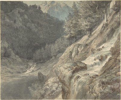 Górski krajobraz z rzeką autorstwa Johann Wilhelm Schirmer