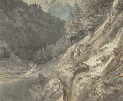 Krajobraz górski z rzeką, 1807-63. autorstwa Johann Wilhelm Schirmer