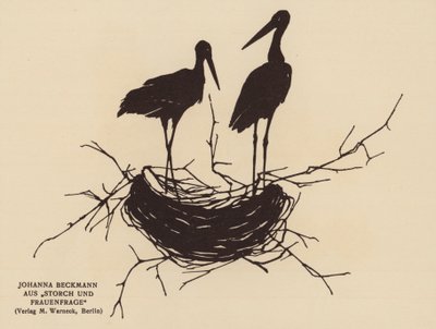 Sylwetka bocianiego gniazda (litografia) autorstwa Johanna Beckmann