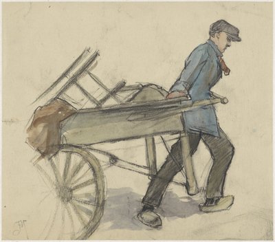 Mężczyzna ciągnący wózek autorstwa Johannes Abraham Mondt