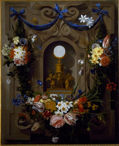 Eucharystia w wieńcu kwiatów (olej na płótnie) autorstwa Johannes Antonius van der Baren