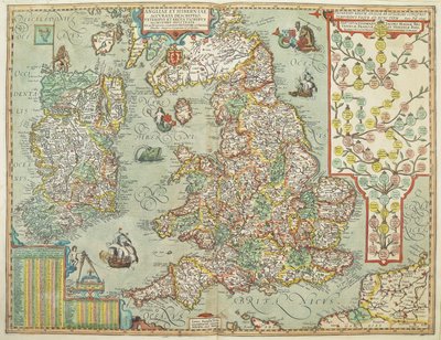 Mapa Anglii i Irlandii sporządzona w 1606 r. (kolorowy grawerunek) autorstwa Johannes Baptista Vrints