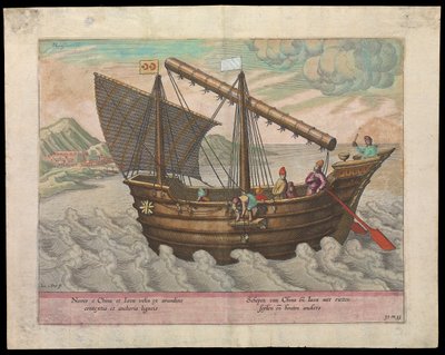 Naves et China et Java (żaglowiec Chiny i Jawa, 1599), początek XVII wieku (rycina, kolorowana) autorstwa Johannes Baptista van the Younger Doetechum