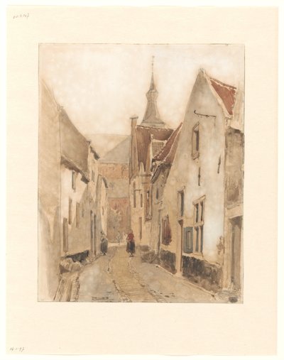 Widok z Ridderstraat w Kerksteeg, Hattem autorstwa Johannes Bosboom