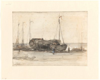 Łodzie rybackie na plaży Scheveningen autorstwa Johannes Bosboom