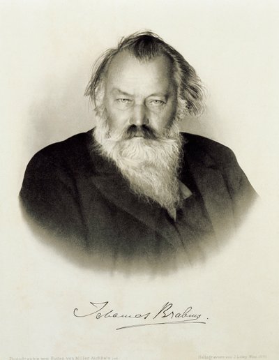 Niemcy, grawerowany portret niemieckiego kompozytora, pianisty i dyrygenta Johannesa Brahmsa autorstwa Johannes Brahms