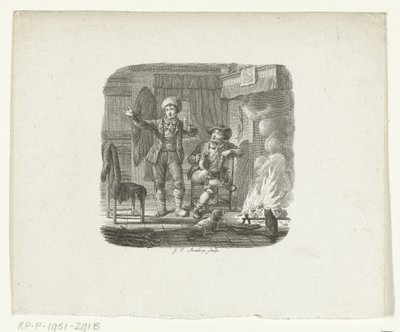 Dwóch mężczyzn rozmawiających przy ogniu autorstwa Johannes Christiaan Bendorp