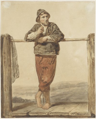 Mężczyzna palący fajkę stojący z przodu autorstwa Johannes Engel Masurel