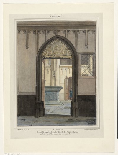 Widok grobowca w Stevenskerk w Nijmegen Widok na Grote Kerk, w Nijmegen, z Grobem Katarzyny Burbońskiej. (tytuł na obiekcie) Nymegen. (tytuł serii na obiekcie) autorstwa Johannes Franciscus Christ