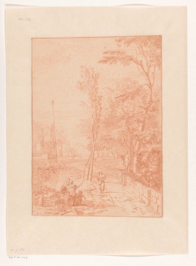 Arkadische Landschaft mit Figuren nahe einem Obelisken autorstwa Johannes Glauber