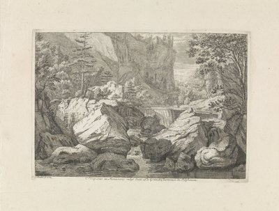 Widok na wodospad Prospekt w Monasterio vulgo dicto La Grande Chartreuse w Delphinatu (tytuł na obiekcie) Krajobrazy w górach Chartreuzer (tytuł serii) autorstwa Johannes Glauber