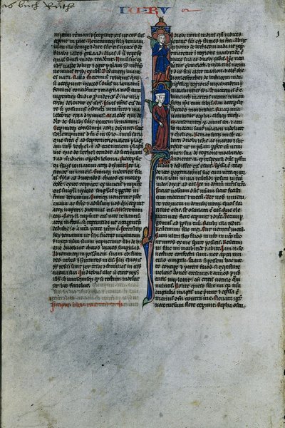 Inicjał I z Elimelechem i Noemi: Kartka z Biblii łacińskiej 1 z 2 wyciętych kart, c. 1250. autorstwa Johannes Grusch Atelier