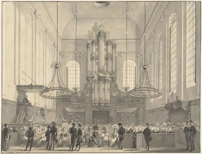 Prof. Dr. kazanie van der Palm w kościele luterańskim w Hadze dla rodziny królewskiej, 1828 autorstwa Johannes Hari (I)