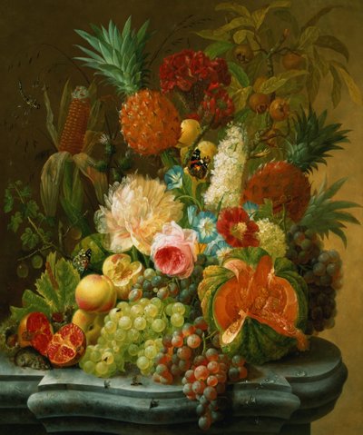 Martwa natura z melonem i winogronami autorstwa Johannes Hendrick Fredriks