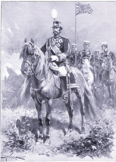 Jego Cesarska Mość: Cesarz Japonii, ilustracja z Historii wojny rosyjsko-japońskiej w Cassells, t. 1, ok. 1900 autorstwa Johannes Hermann Barend Koekkoek