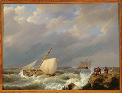 Statki na Lee Shore podczas wichury, 1844 autorstwa Johannes Hermann Barend Koekkoek