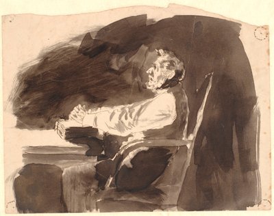 Starzec przy stole z Biblią autorstwa Johannes Holbek