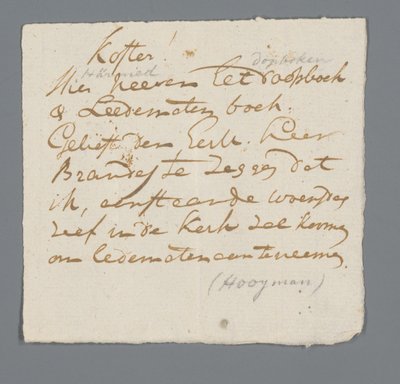 List ks. Hooymana do kościelnego autorstwa Johannes Hooyman