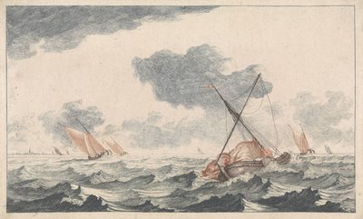 Prasowanie żagla Statki na morzu (seria A) (tytuł serii) autorstwa Johannes Jacobsz van den Aveele (attributed to)