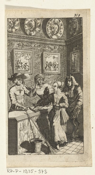 Udawany diabeł Ilustracja książkowa dla Simona de Vries, Seven Duyvelen rządzący i służący w Hedendaeghsche Dienstmaegden, Amsterdam, 1682 autorstwa Johannes Jacobsz van den Aveele