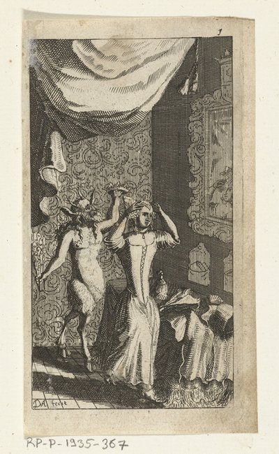 Dumny diabeł Ilustracja książkowa dla Simona de Vries, Seven Duyvelen rządzący i służący w Hedendaeghsche Dienstmaegden, Amsterdam, 1682 autorstwa Johannes Jacobsz van den Aveele