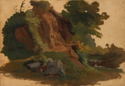 Skalista wychodnia nad strumieniem w rzymskiej Kampanii, ca. 1835-40. autorstwa Johannes Jakob Frey