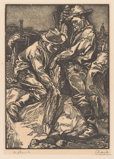 Pracownicy budowlani zajęci wbijaniem pali autorstwa Johannes Josephus Aarts (signed by artist)