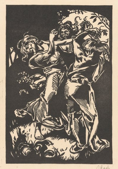 Tańczące kobiety z kiściami winogron i satyr autorstwa Johannes Josephus Aarts (signed by artist)
