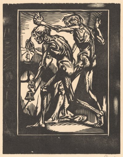 Dwie nagie postacie męskie z dzwonkiem i gaśnicą do świec autorstwa Johannes Josephus Aarts (signed by artist)