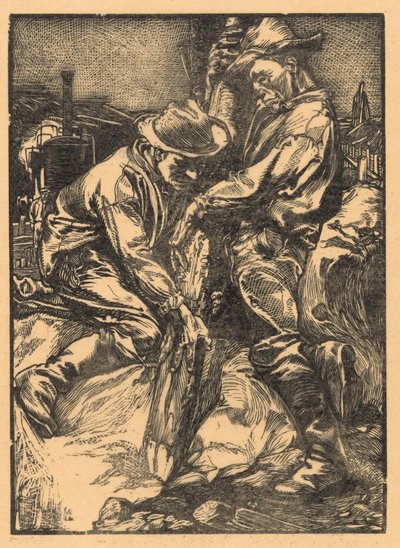 Pracownicy budowlani zajęci wbijaniem pali autorstwa Johannes Josephus Aarts