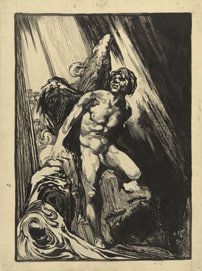 Dopasuj się do skalistego krajobrazu nad strumieniem, patrząc w światło autorstwa Johannes Josephus Aarts