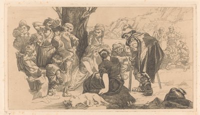 Mężczyźni, kobiety i dzieci przy drzewie autorstwa Johannes Josephus Aarts