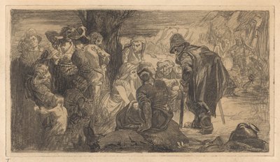 Mężczyźni, kobiety i dzieci przy drzewie autorstwa Johannes Josephus Aarts